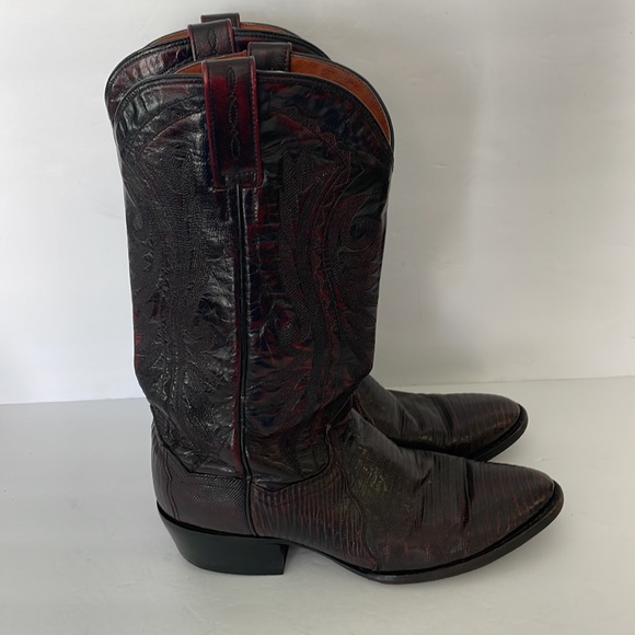 Dan Post Leather Western Boots Black Cherry Size 8D Teju Lizard - Picture 2 of 8